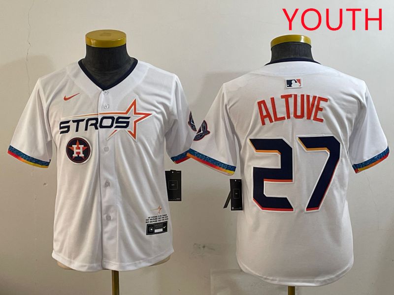 Youth Houston Astros #27 Altuve White Fourth generation Joint Name 2025 Nike MLB Jersey style 10->youth mlb jersey->Youth Jersey
